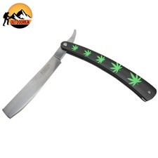 Defender-Xtreme 10" Straight Razor Green Leaf Folding Knife 3CR13 Stainless