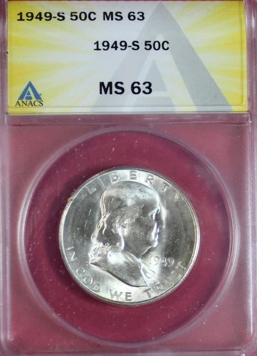 1949-S FRANKLIN HALF DOLLAR ANACS MS63