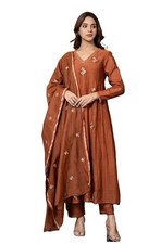 Women Embroidery Solid Anarkali Kurta and Pant Set with Dupatta