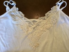 Unbranded White Ribbed Cotton Camisole WN SZ L ADJ. STRAPS EMBROIDERED TRIM