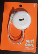 Surf ONN USB 2.0 Hub with 4 USB 2.0 Ports in 1 Connection 5" Cable WHITE OR PINK