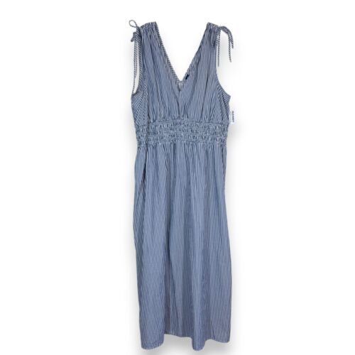 Old Navy Maxi Dress XL Seersucker Striped Empire Waist Ruched Beachy Coastal