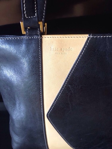Kate Spade Leather Structured Shoulder Bag Vintage Black Tan - Picture 3 of 7