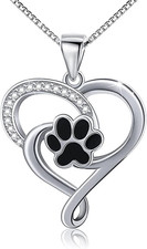 Puppy Dog Cat Pet Paw Print Love Heart Pendant Memorial Necklace for Women Gifts