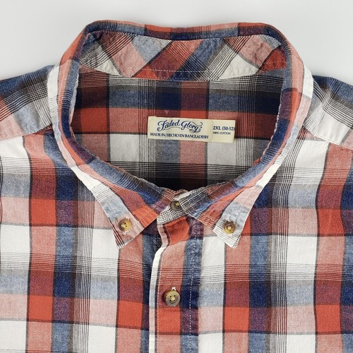 Faded Glory Button Down Shirt Mens 2XL (50-52) Red White Blue Plaid Long Sleeve - Picture 2 of 7