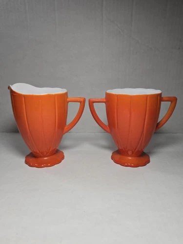 *Rare* MCM Vintage Hazel Atlas Orange Milk Glass Creamer & Sugar Bowl Set