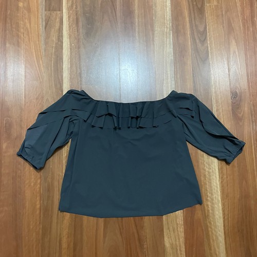 Paula Ryan Woman’s Grey Frill Stretch Top Size S Designer Basic Arty AS NEW - Picture 7 of 9