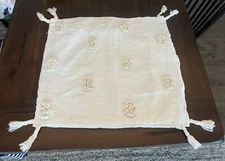 ANTHROPOLOGIE Euro Pillow Cover 26” X 26” White Boho Style With Tassels EUC