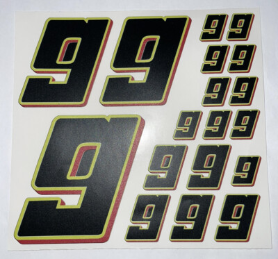 Matte Black-w/  White Outline Red Shadow #9 s Racing Numbers Vinyl Rc Box L3