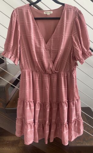 NWT Dress Women's Size 2X Plaid Tiered Ruffle Puff Sleeve Pink Lightweight Cute