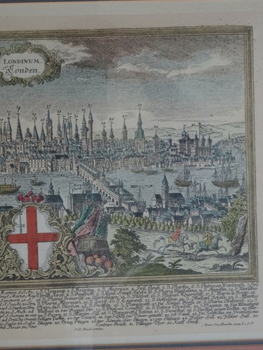 FRAMED J.G. RINGLING & F.B. WERNER 1740 LONDON PANORAMIC LONDINUM MAP ENGRAVING - Picture 8 of 12