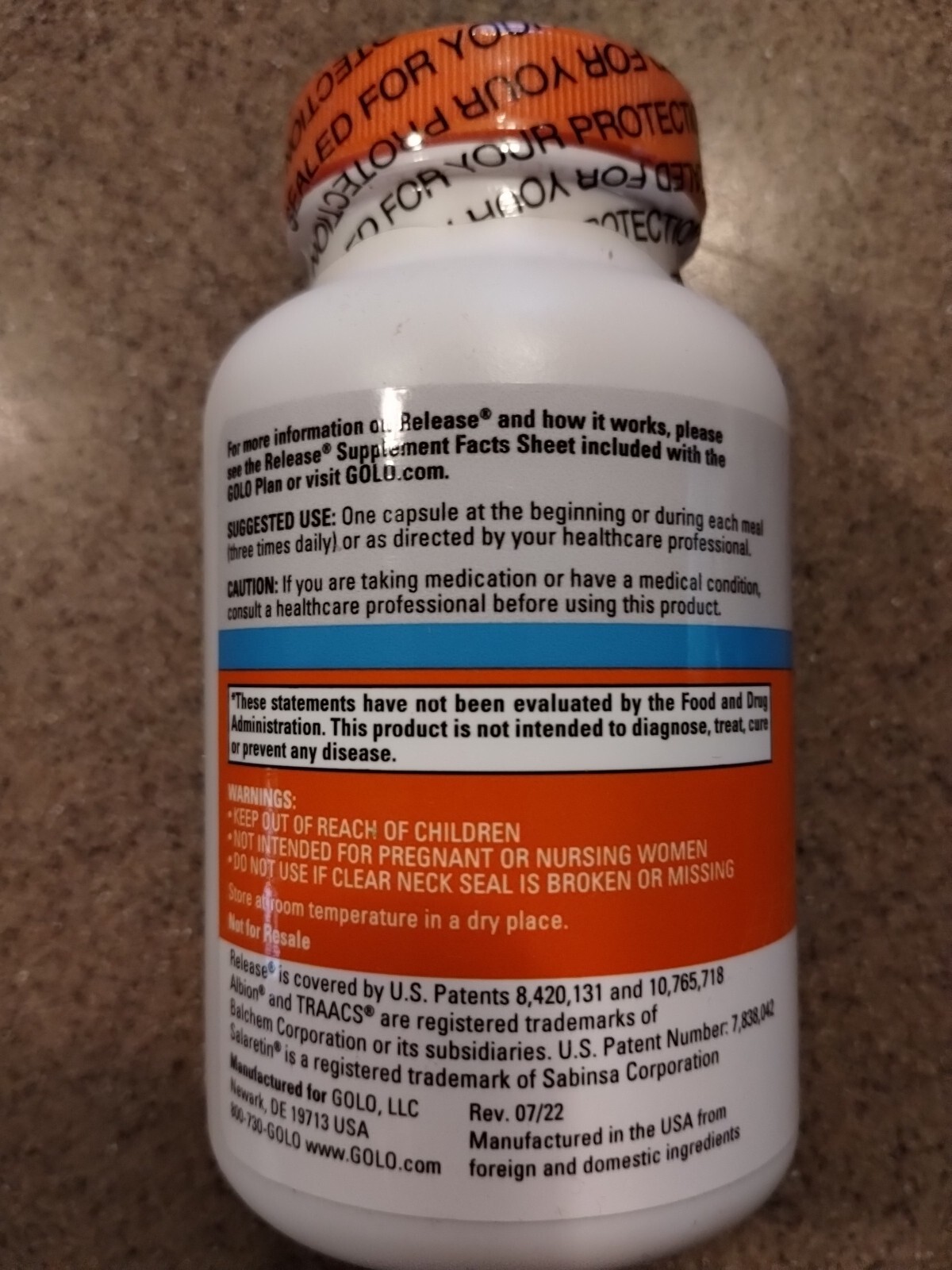 GOLO Release Dietary Supplement Weight Loss 180 Capsules Vegetarian