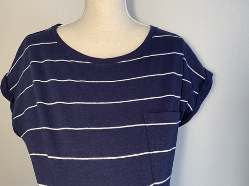 Maternity Stripped Short Sleeve Round Neck Cuff T-Shirt Navy/White S & M - Picture 3 of 11