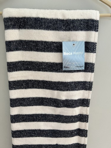 Roca Home Navy Blue Stripe Throw Blanket Made In Portugal Cotton Blend 50 X 67 - Picture 3 of 5
