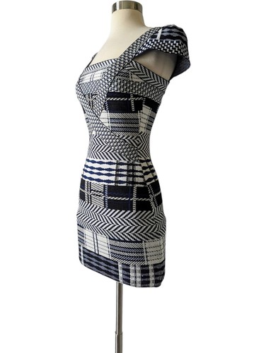 CINDERELLA Dress Mini Sleeveless White Black Blue Stretch Knit Geometric SMALL - Picture 2 of 8