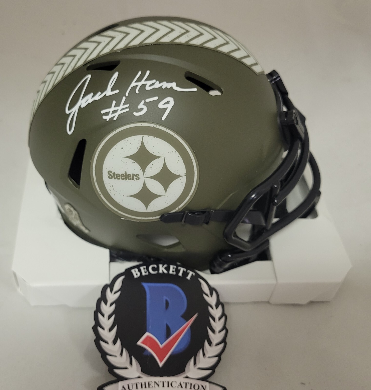Jack Ham Autographed Signed Pittsburgh Steelers Salute Service Mini Helmet Beckett Witness 