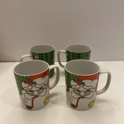 Vintage ~ Fitz and Floyd 1979 Santa Claus Cups - Set of 4 Christmas Teacups NIB