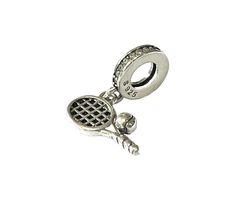 Genuine 925 Sterling Silver Fashion Charm 3D TENNIS RACKET BALL  13mmx5mm