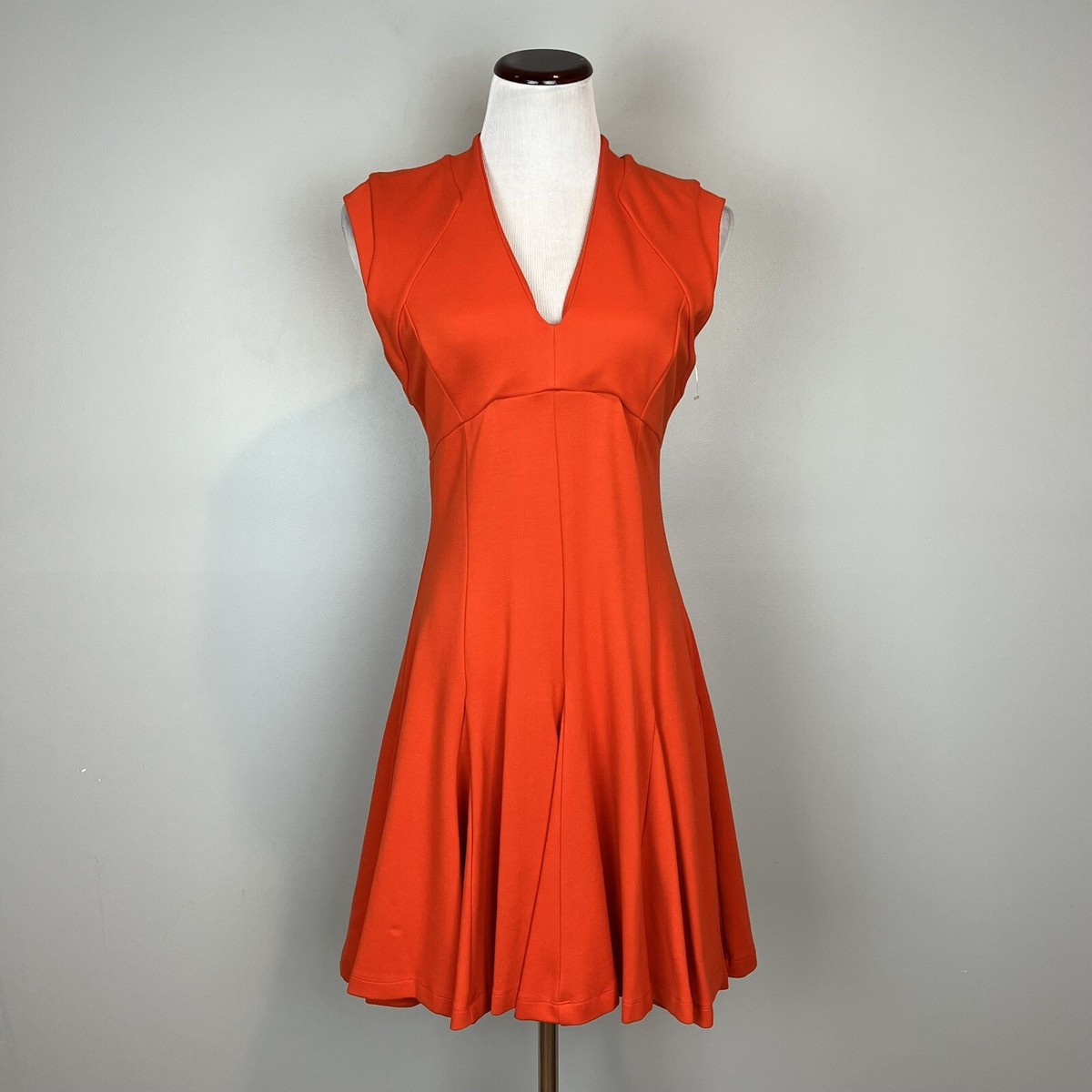 French Connection Fit Flare Dress V Neck Cap Sleeve US 8 Sierra Orange-Red  | eBay