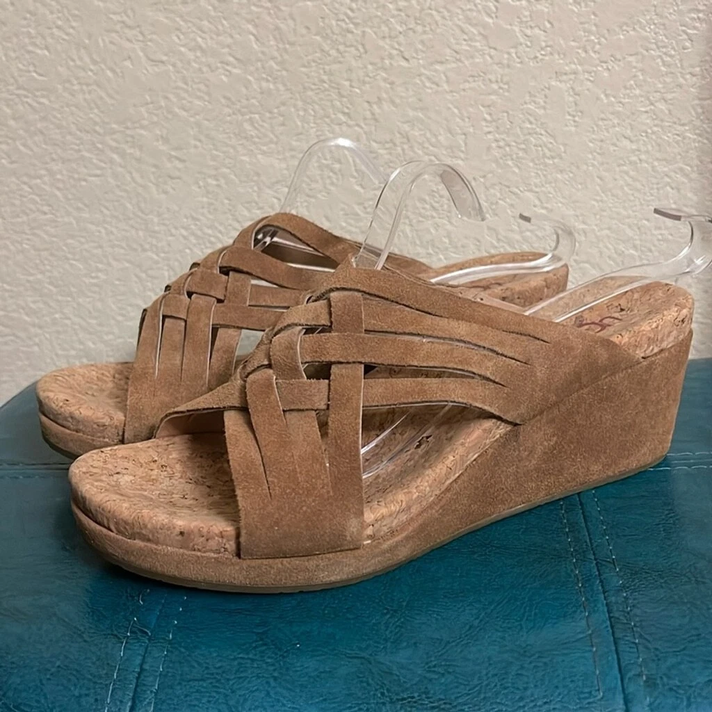 UGG AUSTRALIA sandali con zeppa in pelle scamosciata marrone castagno misura 8