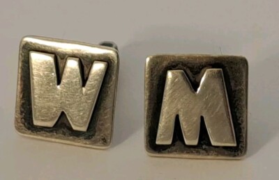 ARTS & CRAFTS Sterling Silver HANDMADE Letter ''M'' or ''W'' Applied Mono Cufflinks