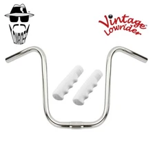 Vintage Lowrider 11" Chrome U Handlebar 25.4mm W/120mm White Lowrider Grips.