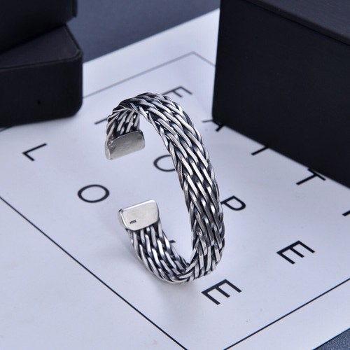 Solid 925 Sterling Silver Mens Heavy Hard Woven Torque Bangle Cuff Bracelet - Picture 5 of 10