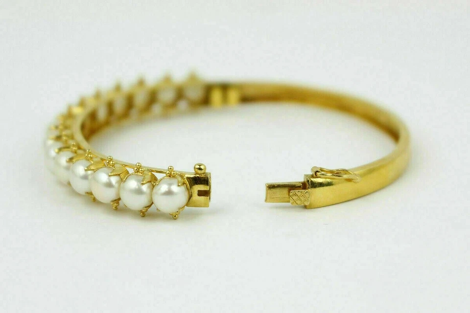 Brazalete Brazalete Vintage Chapado en Oro Amarillo 14K 3Ct Redondo Perla Simulada Foto 3 de 4