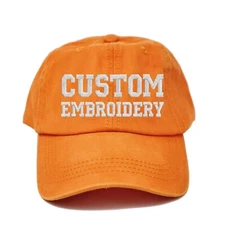 Custom logo (design) embroidered cap (pigment dyed orange hat)