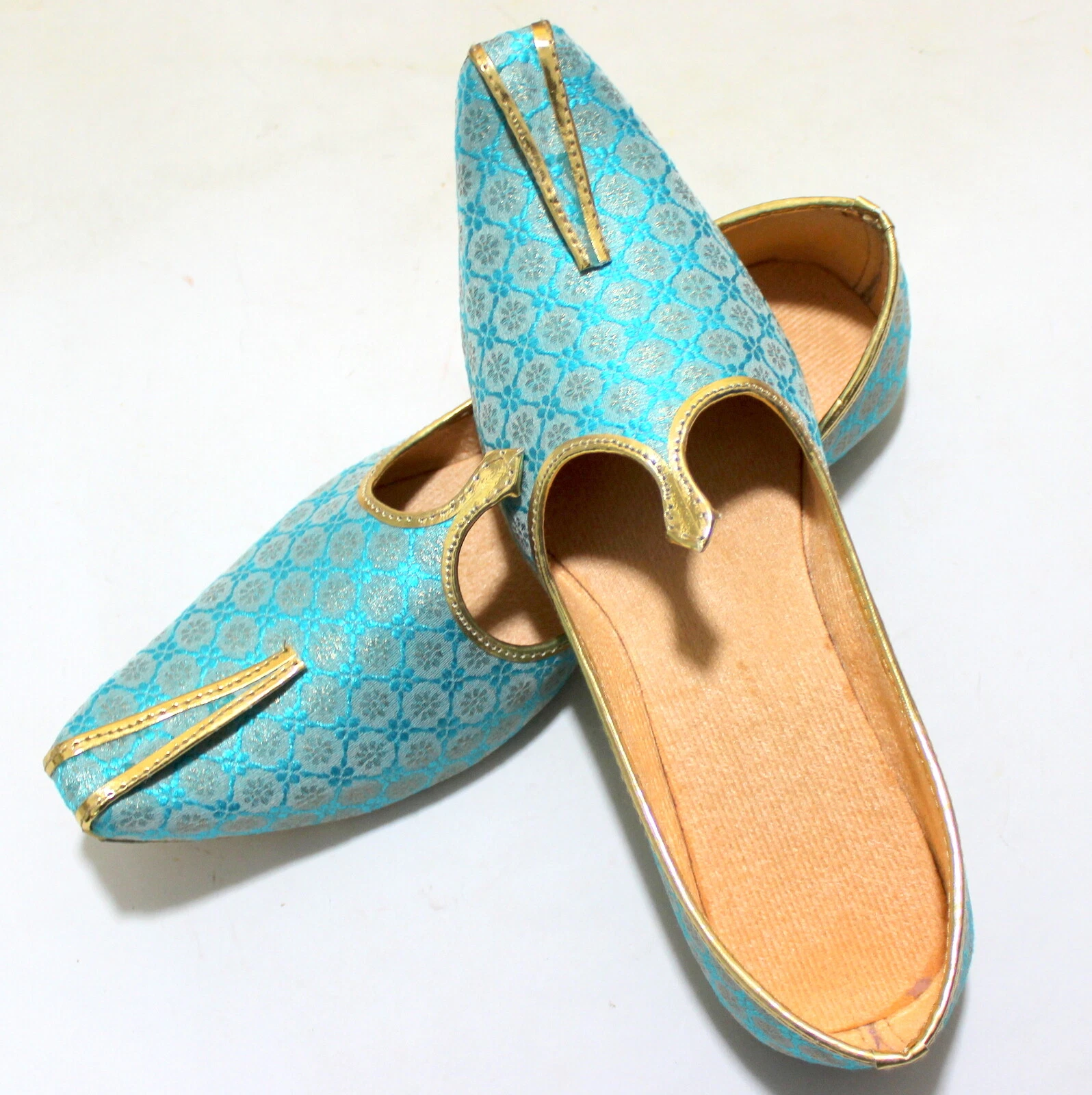 Blue Men's Jutti Sherwani Wedding Kusha Mojari Handmade US Style Punjabi Shoes