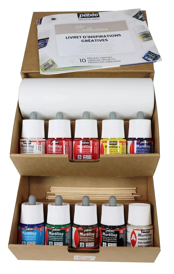 Pebeo Marmorizzazione Pittura Collezione Set 10 X 45ml Bottiglie Per Card Stoffa - Immagine 2 di 3