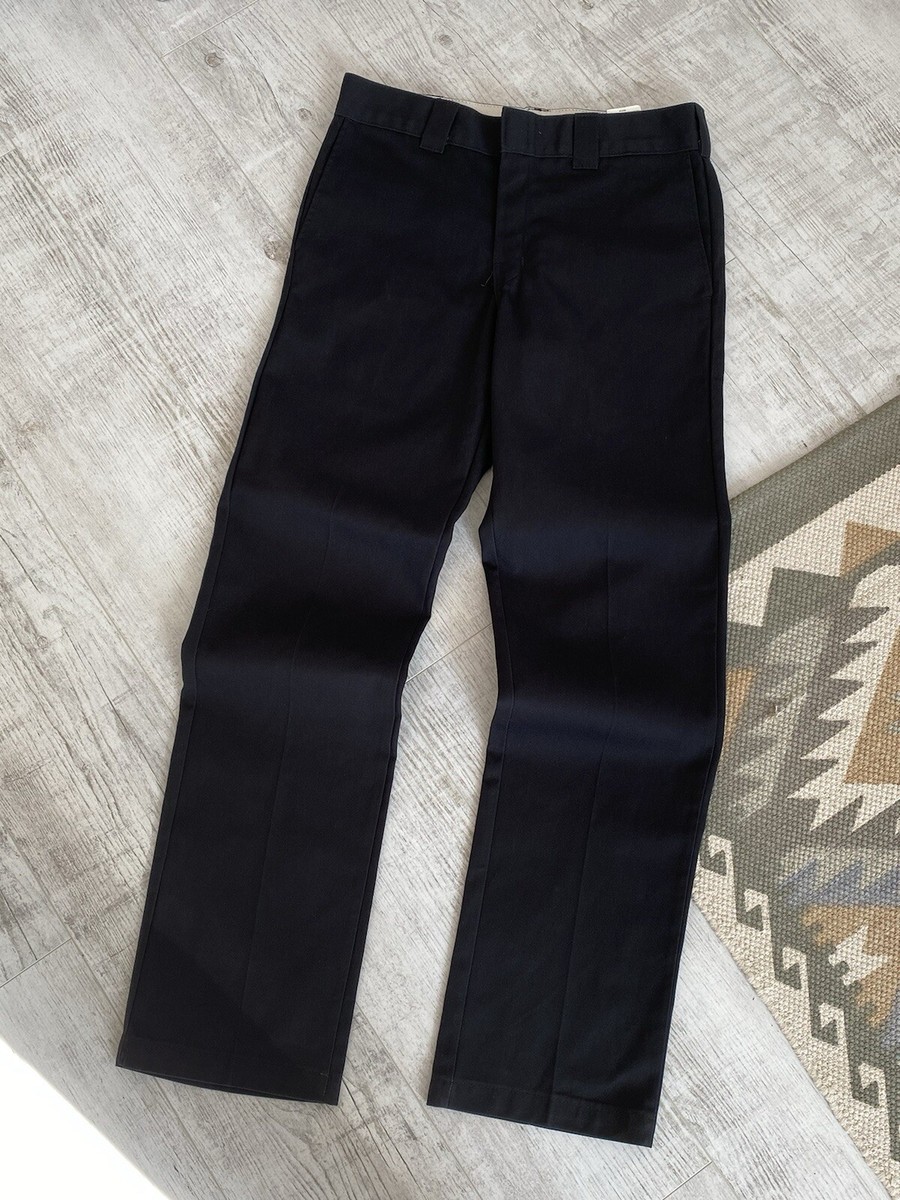 Dickies Mens Slim Straight Work Black Pleated Chino Pants Trousers