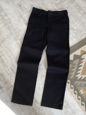 Dickies Mens Slim Straight Work Black Pleated Chino Pants Trousers