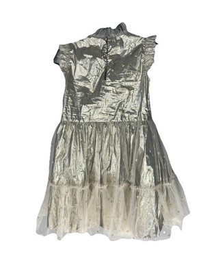 metallic smocked party dress Inspire Chic Women's Dress Metallic Stars Smocked Waist Sheer Puff Sleeve Party Midi Dresses with Lining S Black, Size: Small
