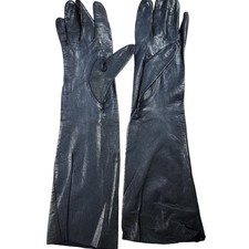 Vintage Womens Long Navy Blue Leather Gloves 6.5