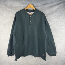 Vintage Russell Athletic Henley Sweatshirt Mens XL Pullover Green Made In USA