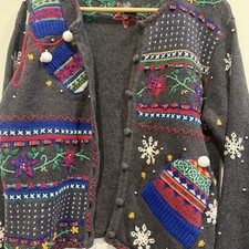 Designers Originals Studio Christmas cardigan sweater Medium Vintage Ugly
