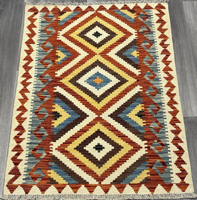 Vintage Kelim Traditionell Handgefertigt Orientalisch Wolle Kelim 3ft11inx2ft7i 120cmx90cm