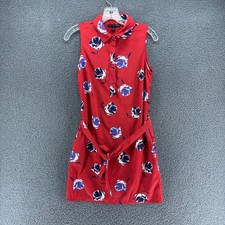 Banana Republic Sleeveless Dress Womens 0 Red Floral Mini Belted Summer Sun