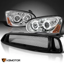 Fits 2004-2005 Subaru Impreza WRX LED Halo Projector Headlights+Mesh Hood Grille