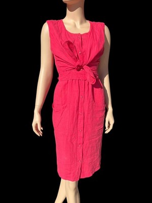 Vtg Thierry Mugler Pink Wrap Dress Linen Button-Up Size 9 S M with Imperfections