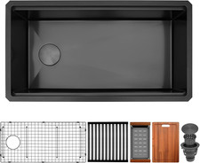 33" Black Undermount Kitchen Sink, 16 Gauge Stainless Steel, Modern Design