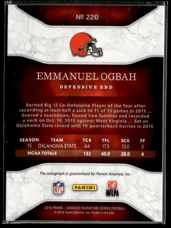 L65,571 -   2016 Donruss Signature Series #220 Emmanuel Ogbah RC Auto - Image 2 of 2
