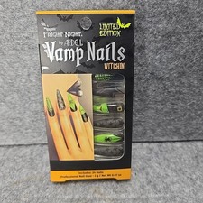 NIB Fright Night Vamp Nails 24 Glue On Nails Halloween Witchin' Black Green