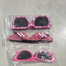 Girls' Pink Geometric Novelty Sunglasses Set of 3 Lightweight Full Rim Plastic