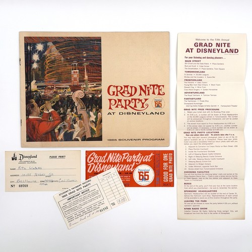 1965 Disneyland Grad Nite Lot Program Ticket Payment Record Photo Card Lot of 5