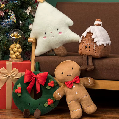 H Weihnachten Plüsch Kissen Lebkuchenhaus Zuckerstange Baum Deko Geschenk Puppe