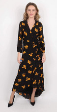 GANNI FAIRFAX BLACK ORANGE SHEER WRAP HI LOW MIDAXI MAXI DRESS 42 L ONCE £275