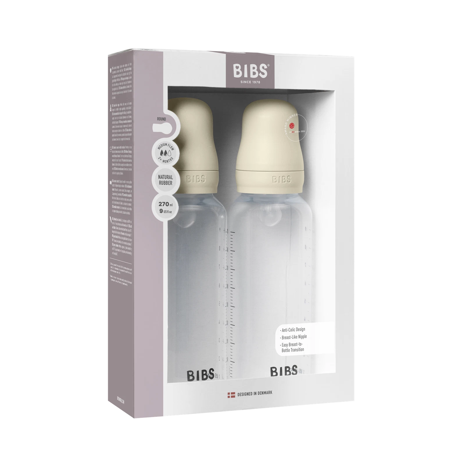 BIBS - Silicone 2 Pack Medium Flow - Ivory - Baby Water Bottle / Baby Bottle