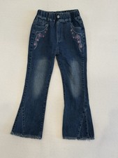 Girls Flared Denim Jeans Blue Embroidered Butterfly Elastic Waist Size 25